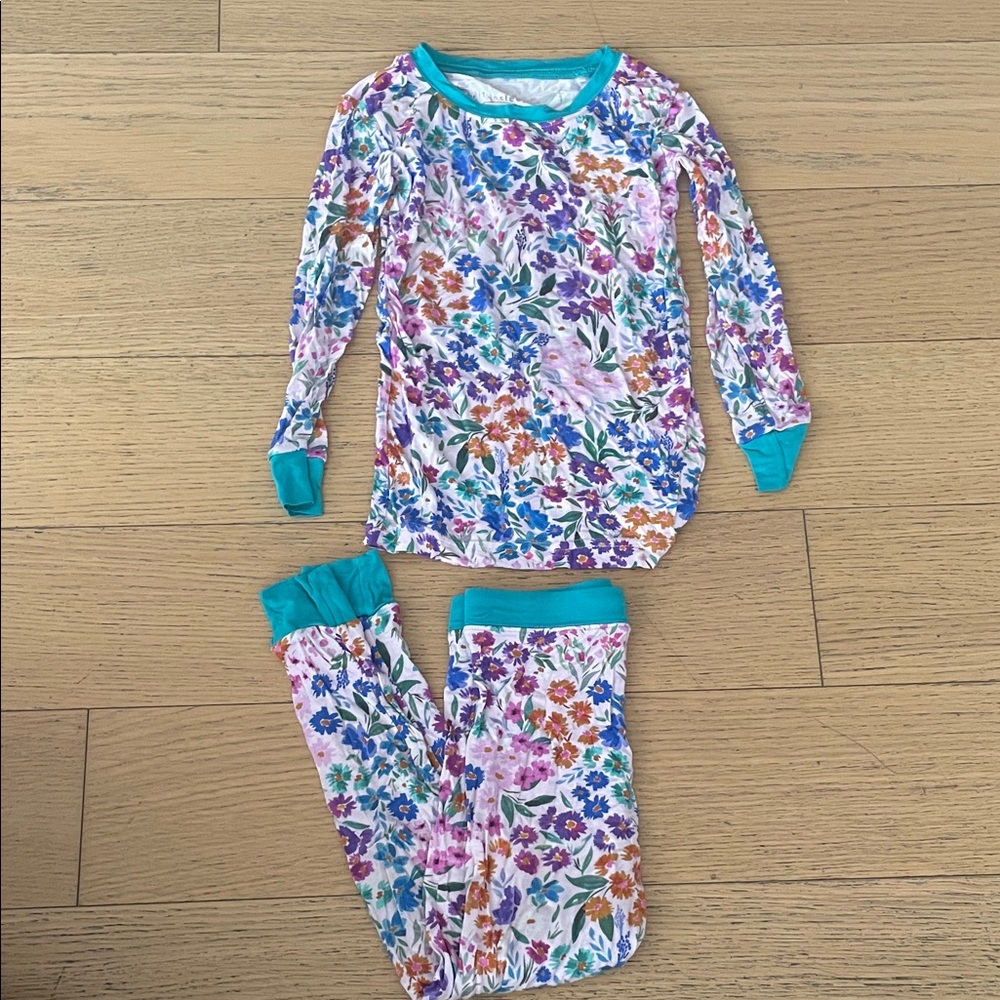 Little Sleepies Floral Kids Pajama Set with Teal Trim Sz 3T!